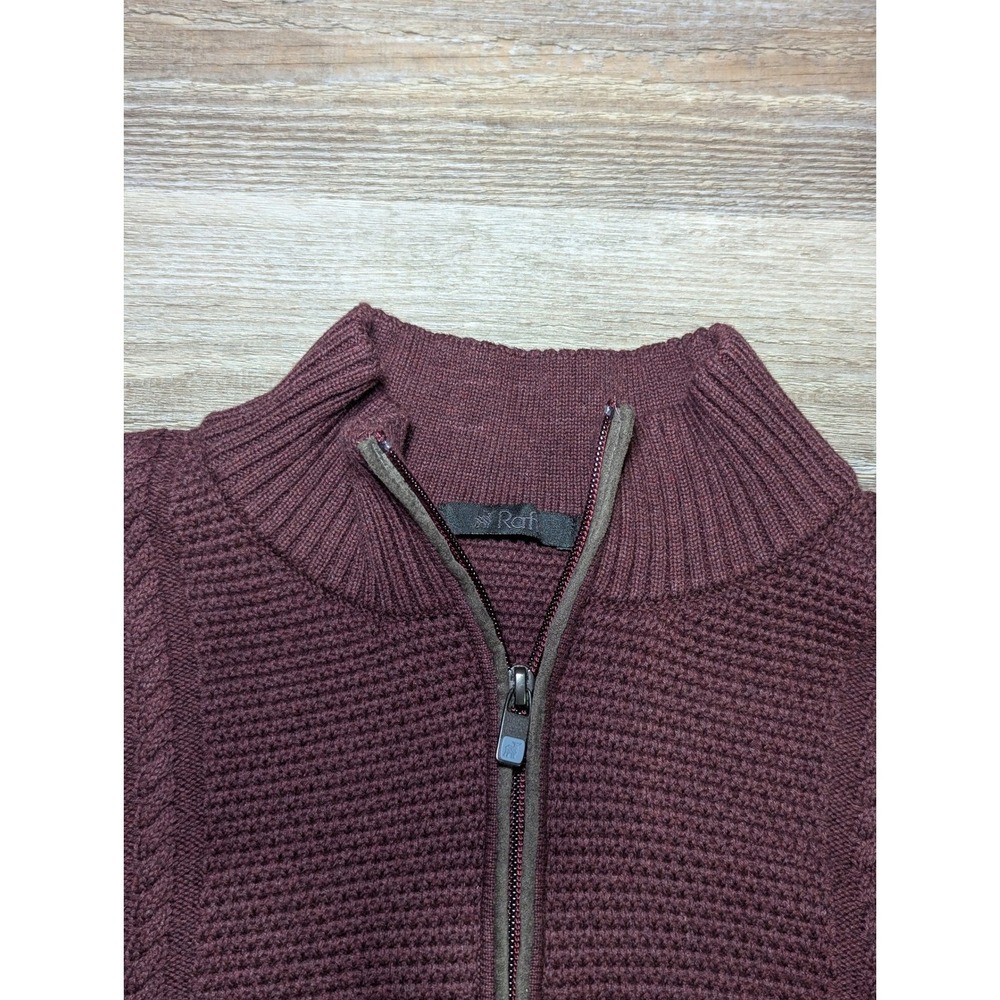 Raffi Burgundy Cable Knit Quarter Zip Sweater Mens Size XL Suede Elbow Patches - Picture 2 of 13